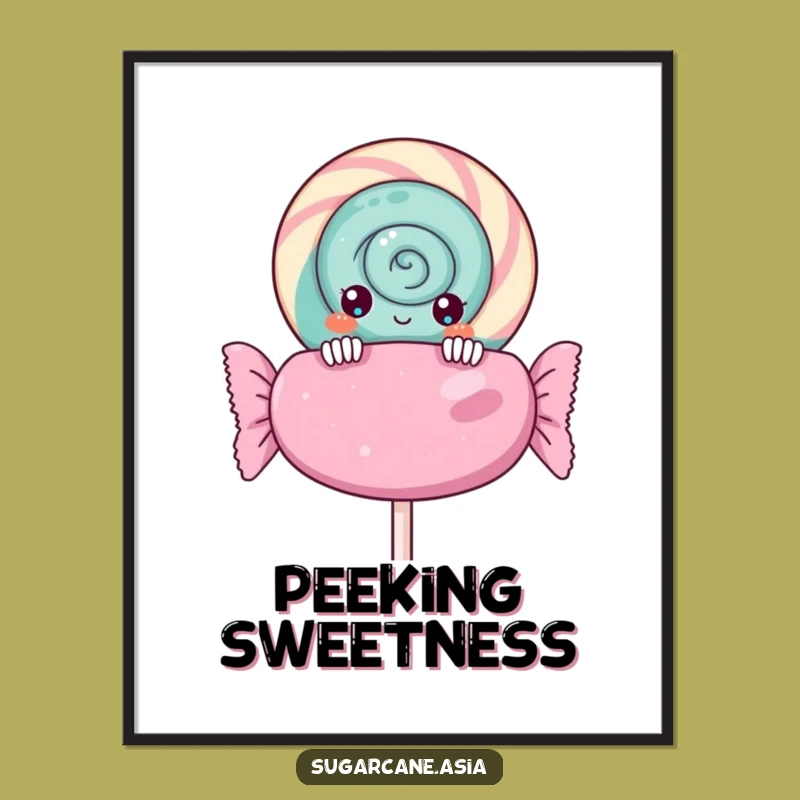 Funny Kawaii Lollipop Digital Art: Instant Download of Curious Peek Art, Perfect Funny Gift