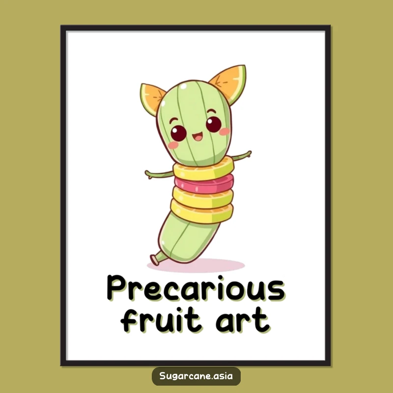 Funny Sugarcane Poster, Fruit Slice Balance Art, Joyful Funny Gift