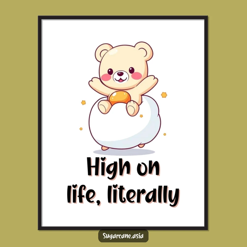 Funny Kawaii Gummy Bear Marshmallow Art Print: Adorable Wall Decor Gift