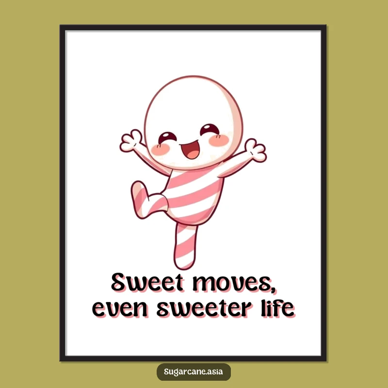 Free Printable Wall Art: Funny Kawaii Candy Cane Kick, Quirky Downloadable Art Gift