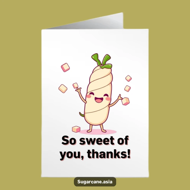 Free Printable Thank You Card: Cute Kawaii Sugarcane Juggling, Perfect Downloadable Gift