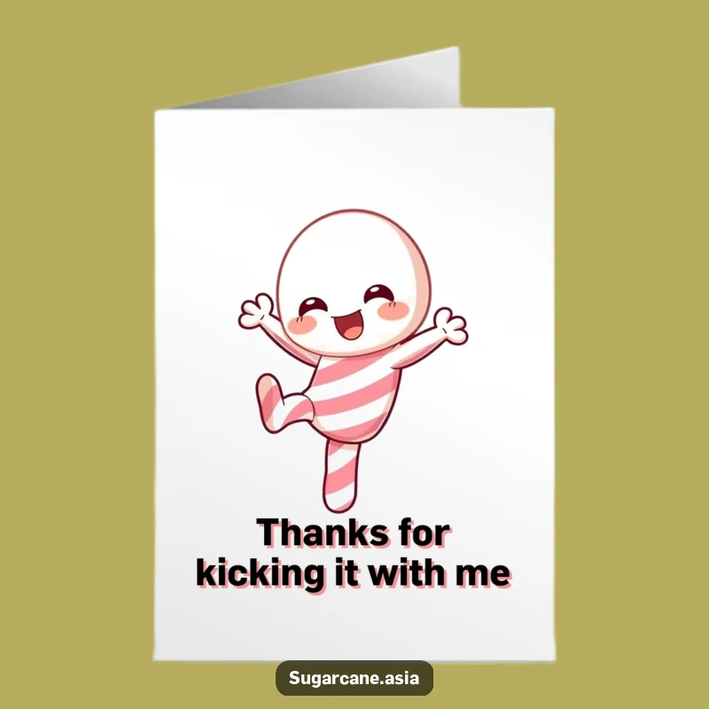 Free Printable Thank You Card: Cute Kawaii Candy Cane Kick, Perfect Downloadable Gift